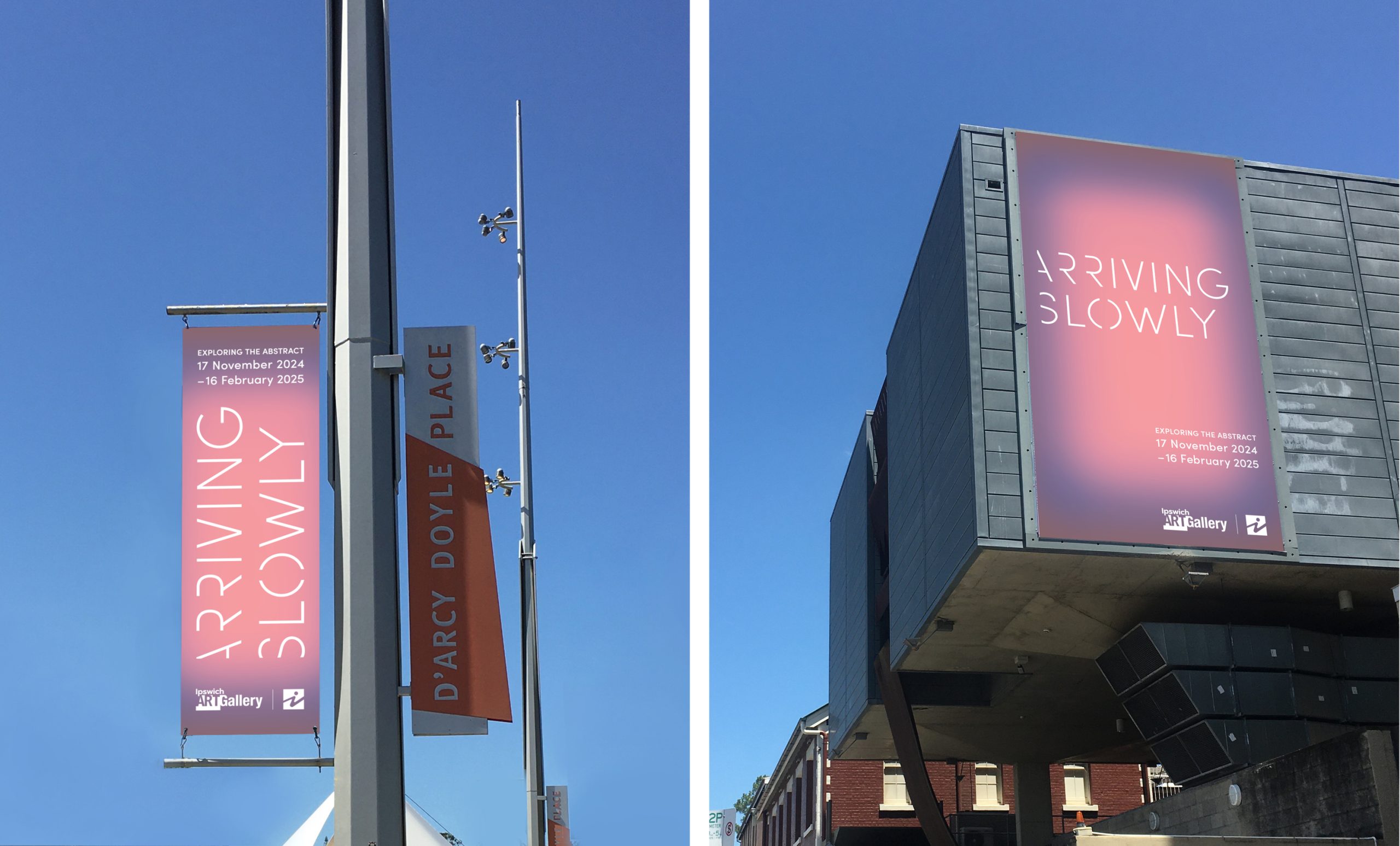 IAG Arriving Slowly exhibition street banners