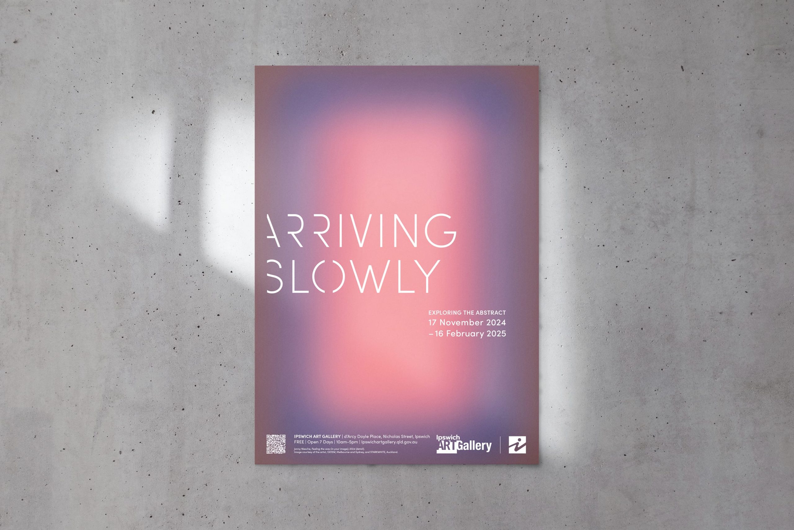 Ipswich Art Gallery Arriving Slowly exhibition poster
